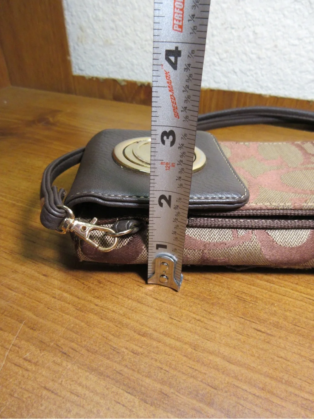 Brown Crossbody Phone Wallet with Gold Accent